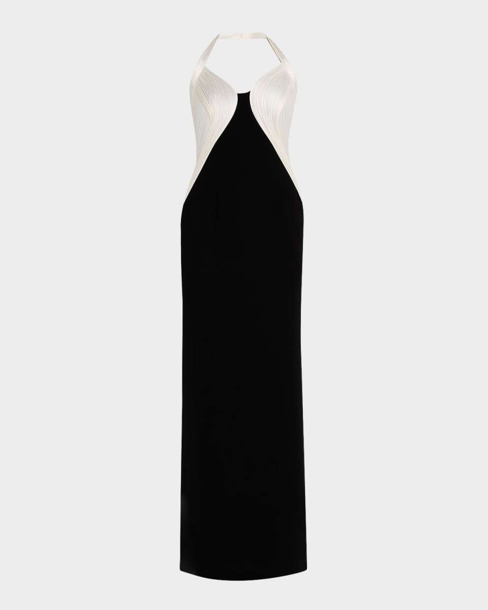 Monochromatic Armor Sculpted Halter Gown